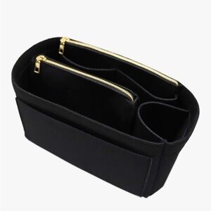 Black Handbag Organizer Insert with Gold Zipper Pouch